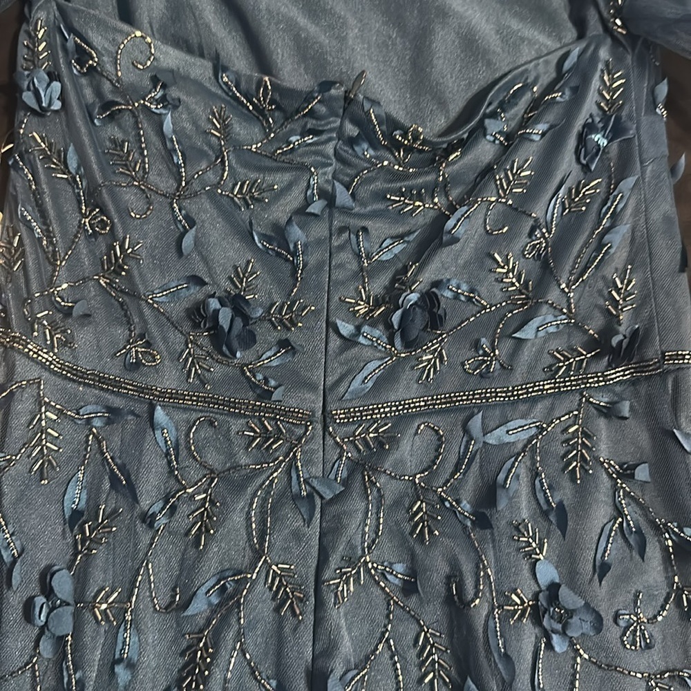 Theia Couture Elegant Blue Embroidered and Beaded Dress - Sample Size 2 - Picture 13 of 15